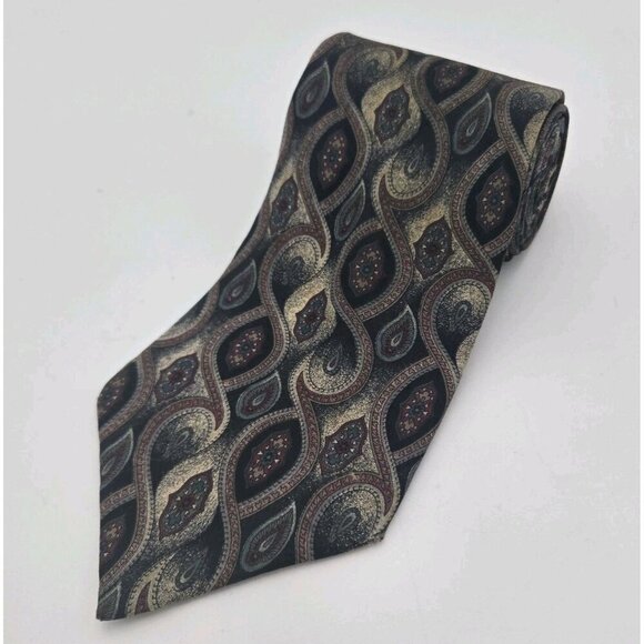 Tailors Row Finery Mens Necktie Tie Silk Paisley Wide 4 X 59 in Brown Blue NWT - Picture 1 of 7